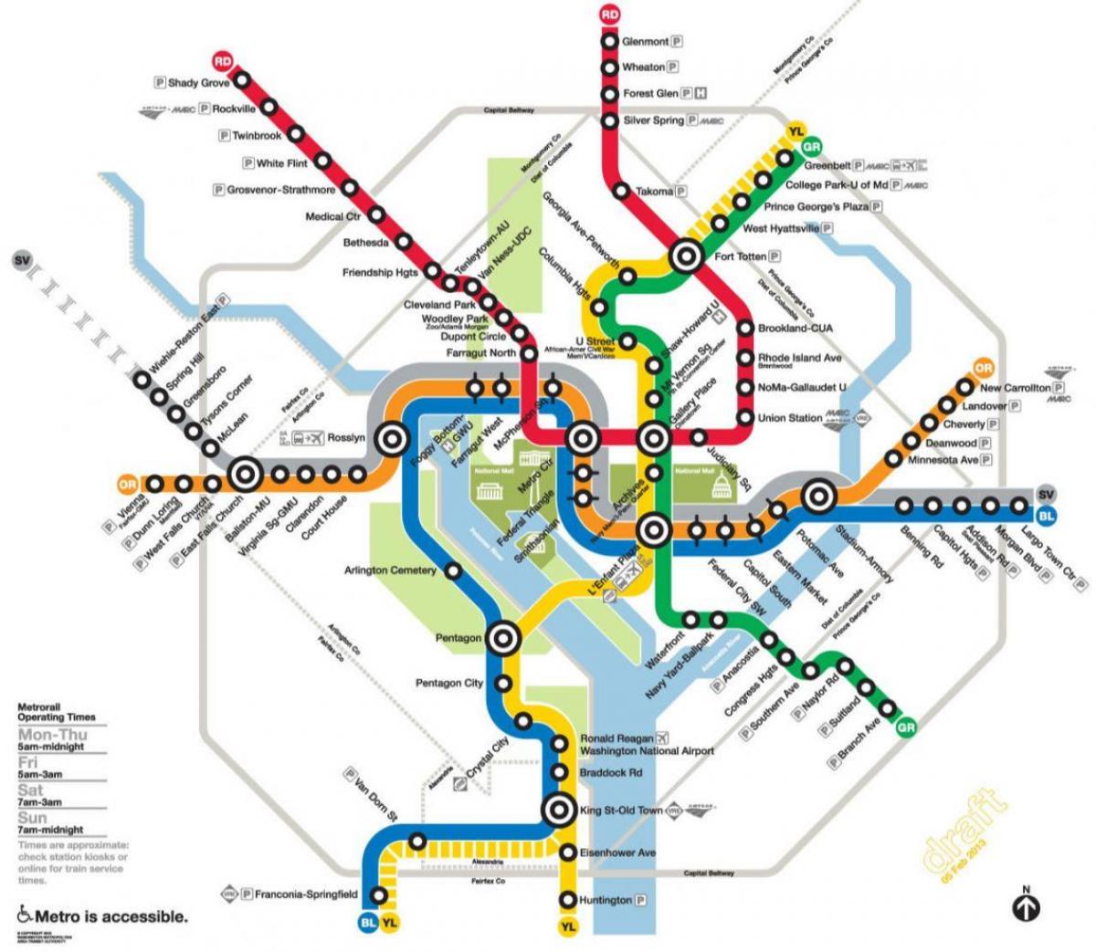 Vaşinqton DC metro və dəmir yol xəritəsi