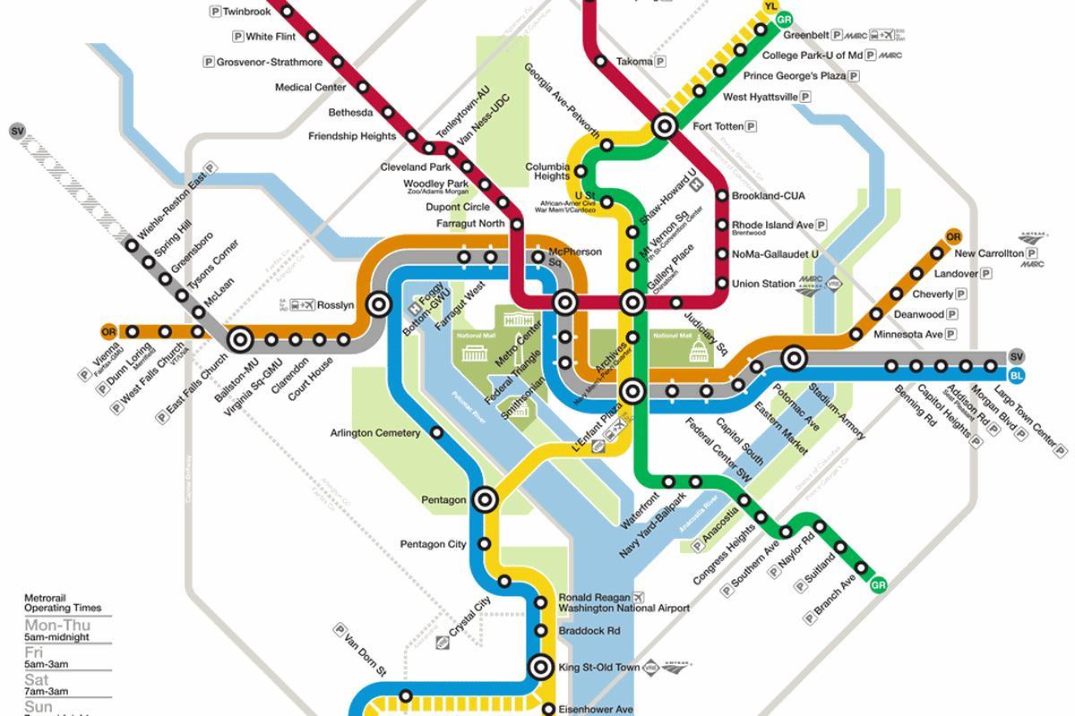 Vaşinqton sisteminin metro DC xəritə