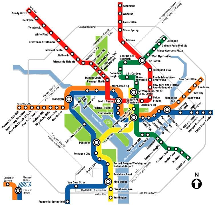 Vaşinqtonun metro DC xəritə